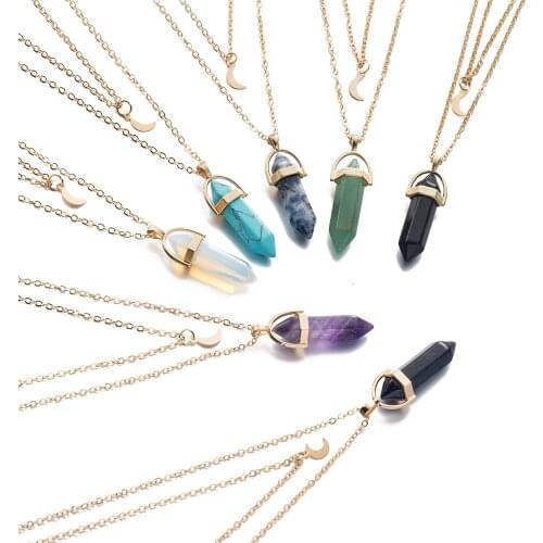 KINFOLK Vintage Bohemia Natural Stone Neck Chains Moon Choker Crystal Pendant Necklace for Women Fashion Jewelry Statement