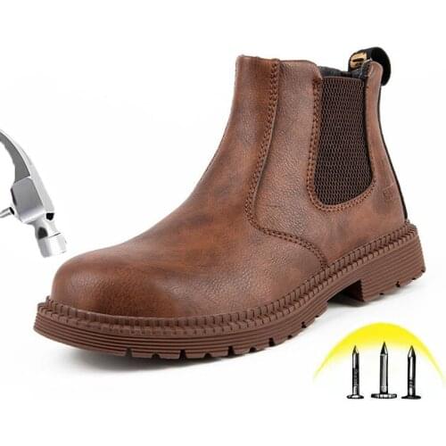Steel Toe Boots for Men Slip Resistant Leather Safety Work Boots Puncture Proof Indestructible Construction Shoes Outdoor Shoes