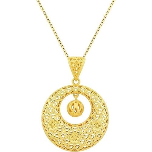 MxGxFam Hollow Flower Round Pendant Necklace For Women 24 k Pure Gold Color with 45cm Box Chain