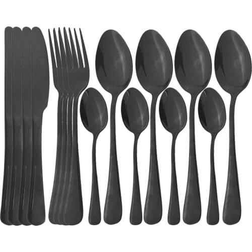 Black Cutlery Set Stainless Steel Dinnerware Set Knife Fork Spoon Tableware Set Pink Gold Kitchen Flatware Dinner Set 16Pcs