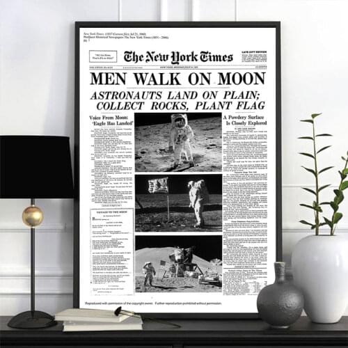 The Apollo 11 Moon Landing Wall Art New York Times Vintage Poster Kraft Paper Retro Kids Room Decoration Wall Picture Prints