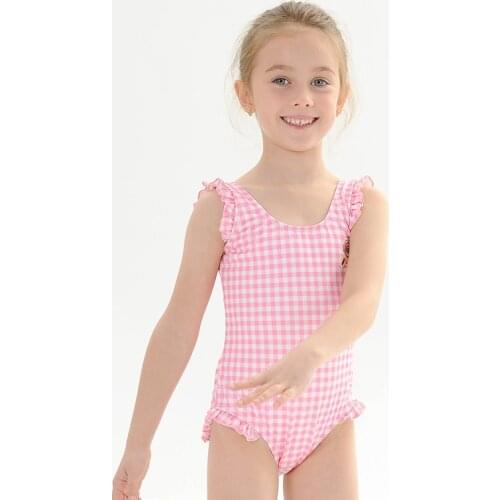 2021 New Childrens Cartoon Candy Swimsuit Ruffle Plaid Bikini Baby Small Children Swimsuit