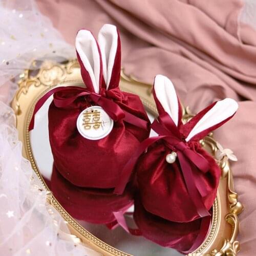 Cookie Packaging Bag Candy Box Cartoon Rabbit Ears Multifunctional Velvet Happy Easter Gift Bag for Cookie Packaging