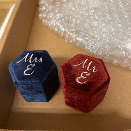 Personalized Velvet Ring Box Single Slot Hexagon Wedding Ring Box Custom Ring Bearer Box Engagement Ring Box Proposal Ring Box