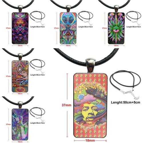 For Unisex Gift Dmt Psychedelic Hallucinogen Lsd Acid Steel Color Glass Cabochon With Rectangle Shaped Pendant Choker Necklace