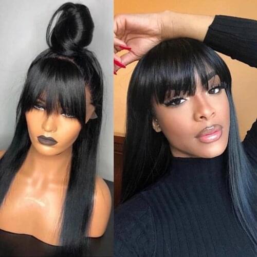 Straight Human Hair Wigs With Bangs Machine Made Human Hair Wigs Burgundy Hair Ginger Color Fringe Brazilian Remy Wig 30 Inches