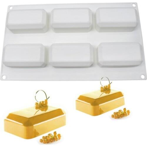 6 Cavity BRICS Shape Silicone Mousse Cake Mould Cuboid Gold Brick Silicone Mold Mousse Dessert Baking Tray Cake Decoration Tools
