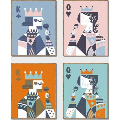 Modern Abstract Poker King Queen Couple Love Poster Print A4 Wedding Wall Art Picture Hippie Home Decor Canvas Painting No Frame