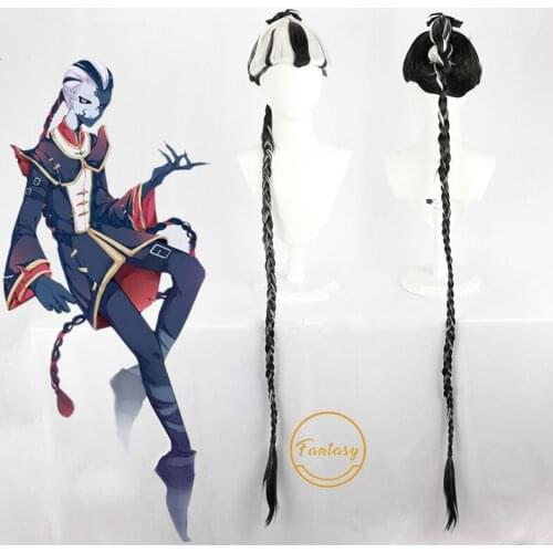 Wu Chang Identity V Cosplay Heat Resistant Synthetic Black White Braid Wig Wigs Halloween Party+ Free Wig Cap