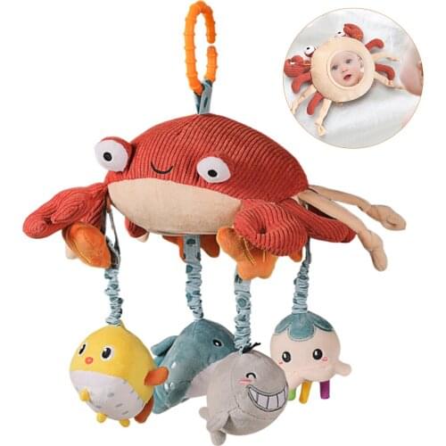 Tumama Baby Hanging Toys Crib with Mirror Activity Animal Plush Mobile Hanging Stroller Baby Toy for Newborn Infant Toddlers