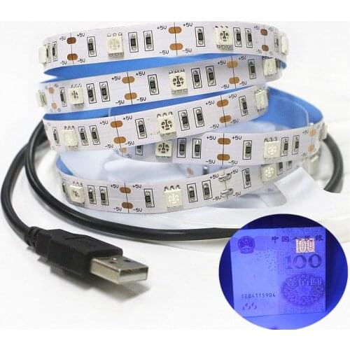USB 5V UV LED Strip light 30Leds/m IP30 Non-waterproof SMD 5050 Purple Lamp Rope 0.5m 1m 1.5m 2m