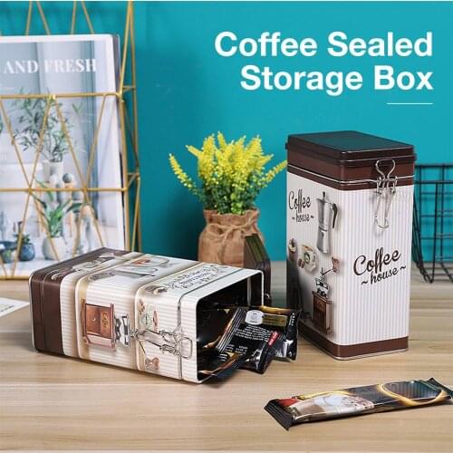 Vintage Storing Coffee Capsules Sealed Storage Iron Box with Buckle Candy Snack Container Organizer Tea Cans Tanks