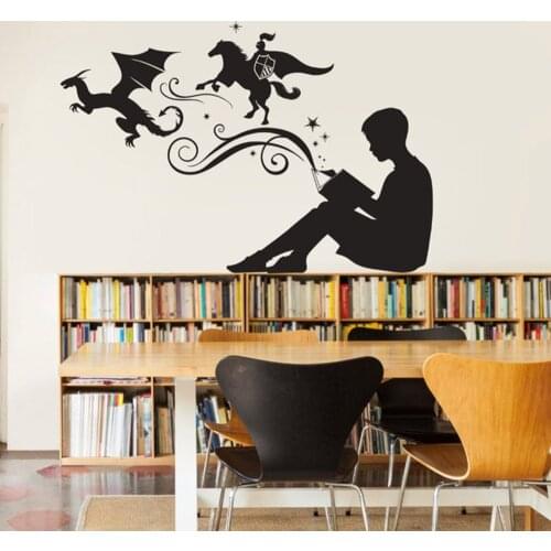 Boy Reading Magic Book Wall Decal Vinyl Art Stickers for Homes Kids Rooms Classrooms Libraries Bedrooms Decor Interior C039