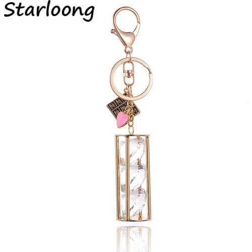 High Quality Drip alloy Keychain Chaveiro drop oil rhinestone crystal pillar glass beads KeyChain stainless Key Ring