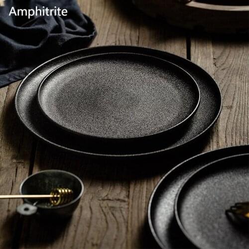 Western Buffet Plate Ceramic Plate Square Plate Of The Japanese Creative Black Household Western Japanese Breakfast Meat Disc