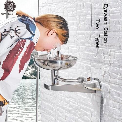 Yellow and 304 Stainless Steel Wall Hanging Eyewash Station Suitable For Hospital Factory Laboratories