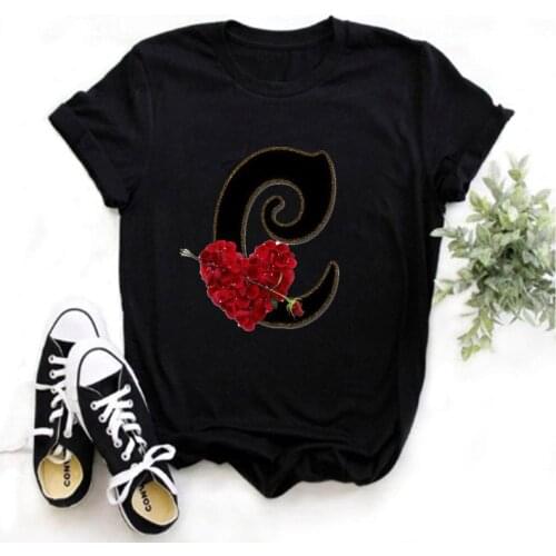 Mayos ladies custom name monogram ladies t-shirt tee t-shirt flower letter A B C D E F G clothes lady clothes t-shirt