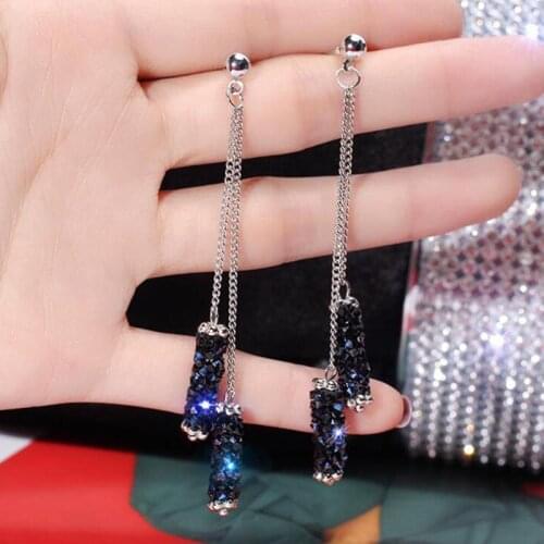 2 Pcs/Set Women Stud Earring Fashion Chain Geometry Square Crystal Pendant Silver Color Earrings Set Lady Elegant Party Jewelry