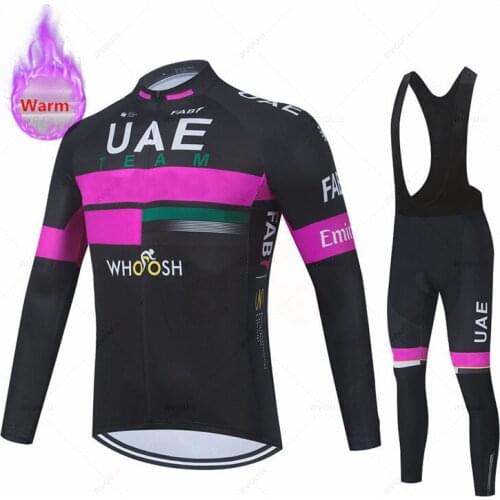 Uae Winter Thermal Fleece Set Cycling Clothes Men Jersey Suit Sport Riding Bike MTB Clothing Bib Pants Warm Sets Ropa Ciclismo