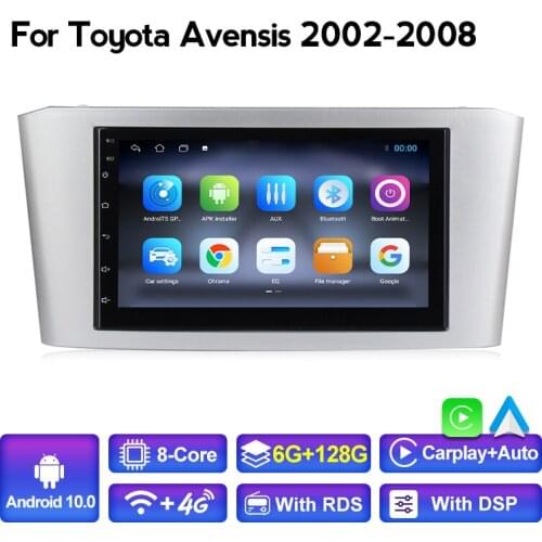 2 DIN 4G LTE Android 10 DSP 6+128G Car Multimedia Radio Player for Toyota Avensis T25 2002 2003 2004 2007 2006 2005 2008 NO DVD