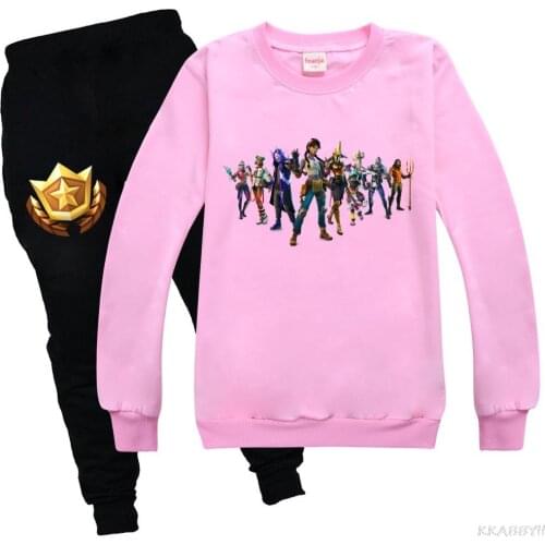 Fortnite Kids Fashion Girls Streetwear Boys Long Sleeved Sweatshirt +Casual Sport Pants 2pcs Sets