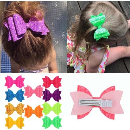 3" Chunky Glitter Hair Bows for Girls Sparkly Cute Mini Hairpins Girls Barrettes Hair Clip Handmade Hair Accessories