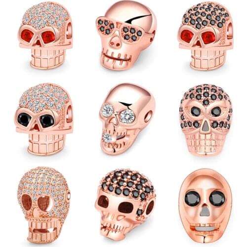 3pcs/lot Punk Skull Ghost Head Charms Beads Micro Pave AAA Zirconia Loose Beads Copper Spacer For Jewelry Making DIY Accessories