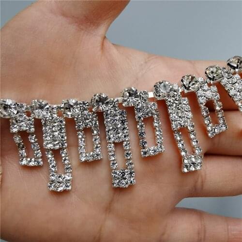 12 inches Rhinestone Crystal Chain Bling Diamante Diamond Trim Ribbon Gem Sparkle 1.18" Width Wedding Dress Necklace Applique