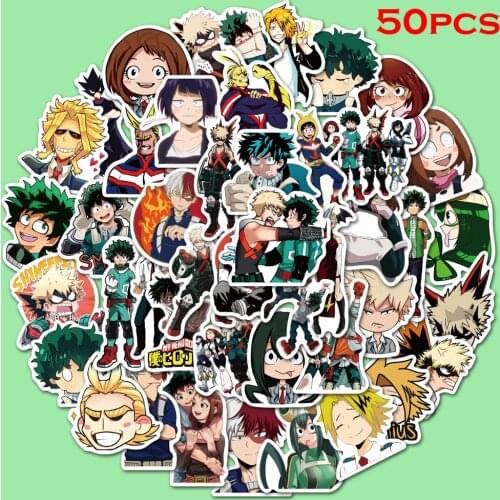 50pcs My hero academia Stickers for Luggage Laptop Bike Skateboard Stickers Waterproof Childrens Toy Graffiti Stickers
