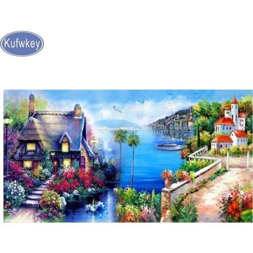 Diamond mosaic,5d,square,full,house,diy,landscape,cross stitch,rhinestone embroidery,diy 5d diamond painting village,beach,decor
