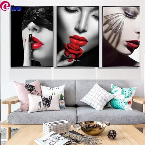 5d Diy Diamond painting Modern Fashion Women Red Lips Nail Wall Art Sexy Lady Masked Nordic Wall Pictures For Home Decor
