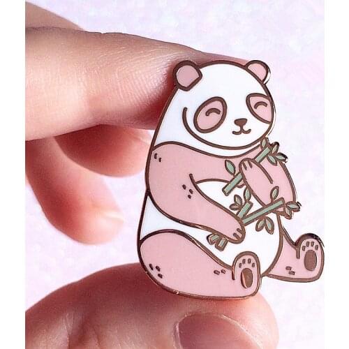 Cute Pink Panda Brooch Pins Enamel Metal Badges Lapel Pin Brooches Jackets Jeans Fashion Jewelry Accessories
