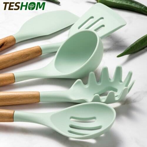 Wooden Silicone Kitchen Utensil Nonstick Utensils Cooking Tool Spoon Soup Ladle Turner Spatula Tong Cookware Baking Gadget