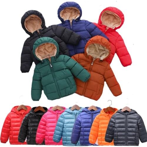 Boys Girls Fleece Winter Coat Thicken Winter Clothes Hooded Coat Toddler Kids Overcoat Zipper Jacket Coat For 1-9 Years Kids