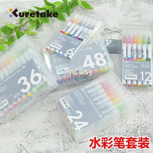 Zig Kuretake RB-6000AT Clean Color Real Watercolor Brush Pen4/6/12/24/36/48/60/90 Colours Cartoon Design Illustrating Lettering