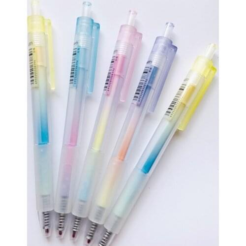 2X Rainbow Soft Gradient Press Gel Pen Rollerball Pen Stationery 0.5mm Black Ink