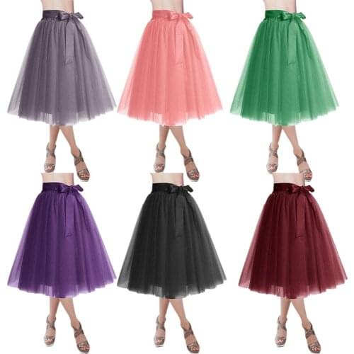 HONGFUYU Summer Style 5 Layers A Line Petticoat Tutu Tulle Skirt High Elastic Waist Pleated Skater Skirts Saias Jupe Knee Length