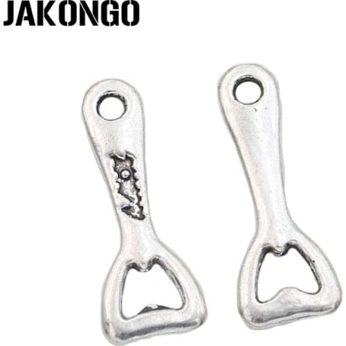 JAKONGO Antique Silver Plated Bottle Opener Charm Pendant for Jewelry Accessories Making Bracelet Findings 28x11mm 15pcs/lot