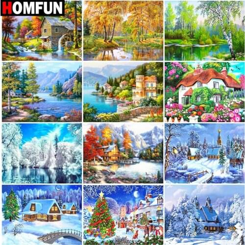 HOMFUN HOMFUN Square Round Drill 5D Diamond Painting Environmental Crafts Full Diamond Embroidery "House snow scenery"Home decor