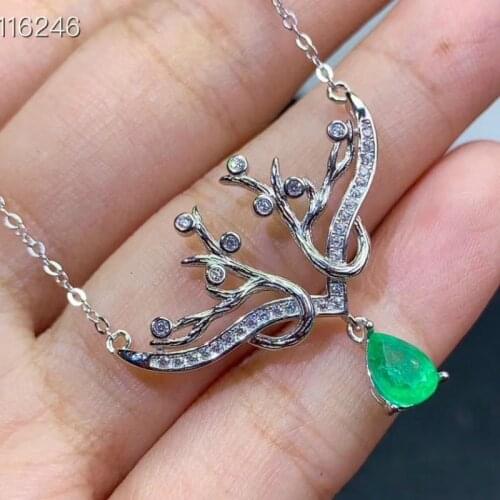 Classic Natural Emerald Necklace, Royal Style, World Famous Gem, Good Quality 925 Silver. Charms Silver 925 Original