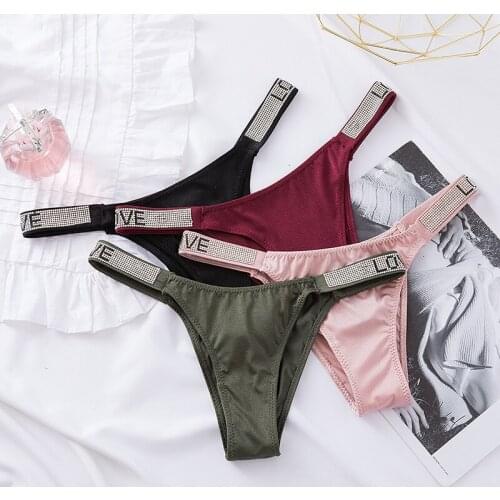 Panties for women Sexy Thong pink letter Rhinestones belt G-string Fashion low-rise tanga Shorts Briefs T-back string underwea