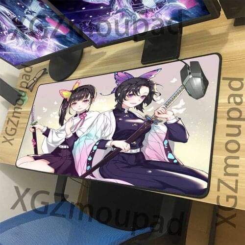 XGZ Cartoon Cute Girl Large Mouse Pad Black Lock Edge Anime Demon Slayer Kimetsu No Yaiba Computer Desk Mat Speed Non-slip Xxl