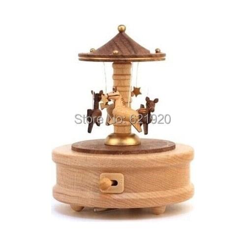 Beautiful Wood Material Carousel Music Box Creative birthday gift Clockwork Top grade Music Box Christmas gift
