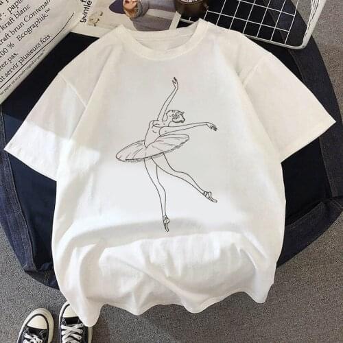 Summert Girls T Shirts Women Oversize Short Shirt Kawaii Cartoon Ballet Print Fashion Aesthetic Tees Streetweaar White T-shirts