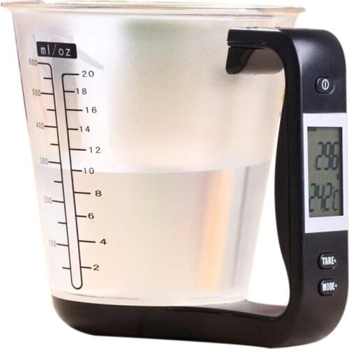 Measuring Cup Kitchen Scales Digital Beaker Libra Electronic Tool Scale With Lcd Display Temperature Black & Transparent