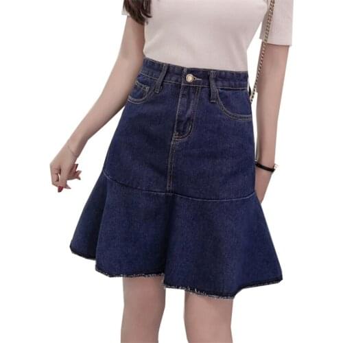 New Spring Package Hip Women Denim Skirts Big Size High Waist Sexy Ruffles Jeans Skirt Summer Lady A-line Skirt Girl Mini WZ368