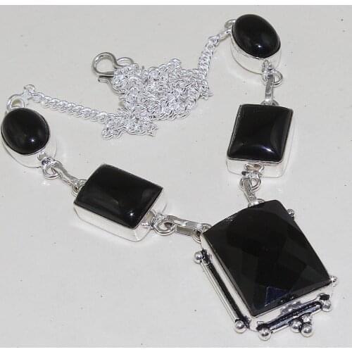 Black Onyx Necklace Silver Overlay over Copper ,47.9cm, N1407