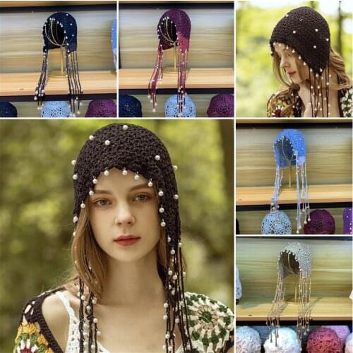 Bucket hat панамы Ladies handmade pearl princess hat new tassel fashion hollow hat cotton thread retro art women hat