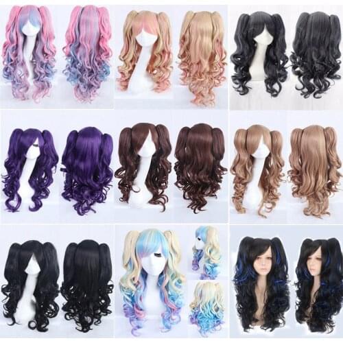 70CM Long Body Wave Lolita Wigs with 2 Ponytails full and thick Synthetic Hair Women Universal fake hair anime Cosplay Wig