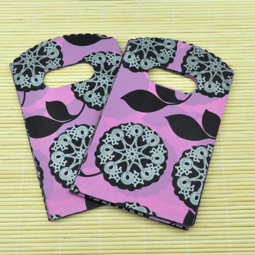 Plastic Bag 100pcs/lot Boutqiue Small 9x15cm Jewelry Packaging Gift Bag Cute Pink Flower Color Plastic Shopping Bags With Handle